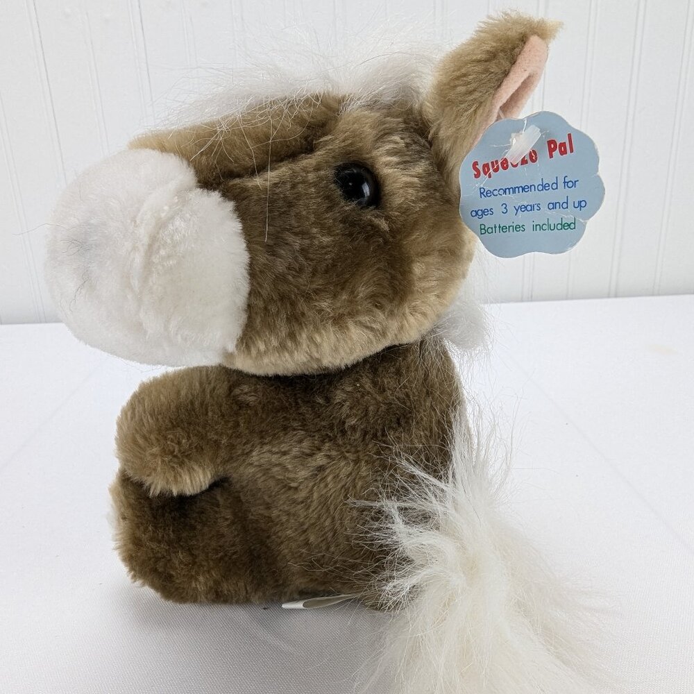 Vintage Fine Toy Squeeze Pals Brown Sitting Horse Plush Stuffed Animal 7" White